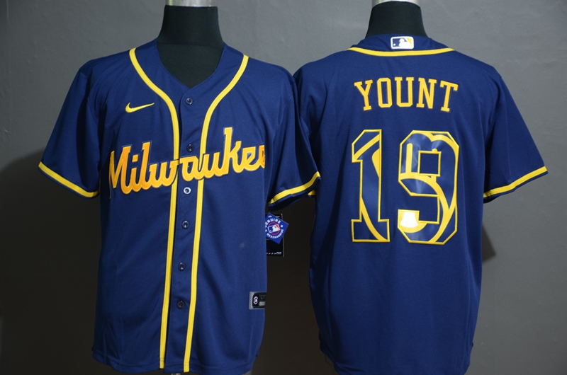 2020 MLB Men Milwaukee Brewers 19 Yount Nike blue 2020 Authentic Player Jersey